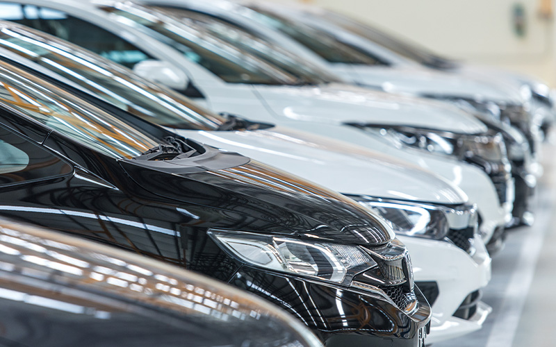 Modern cars parked on a parking lot.